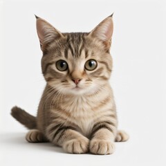 Fototapeta premium Adorable Tabby Cat Sitting on White Background