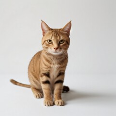 Obraz premium Adorable Tabby Cat Sitting on White Background