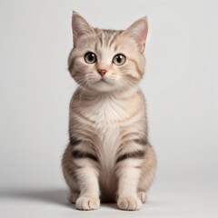 Obraz premium Adorable Tabby Cat Sitting on White Background