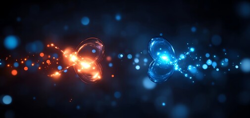 A captivating digital design featuring vibrant orange and blue orbs, set against a dark background, symbolizing energy and motion.