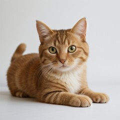 Obraz premium Adorable Tabby Cat Sitting on White Background