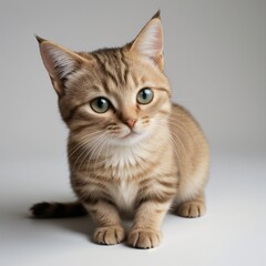 Obraz premium Adorable Tabby Cat Sitting on White Background