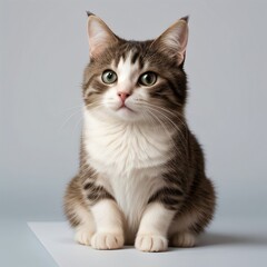 Obraz premium Adorable Tabby Cat Sitting on White Background