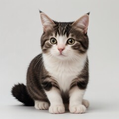 Obraz premium Adorable Tabby Cat Sitting on White Background