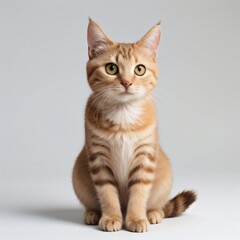 Obraz premium Adorable Tabby Cat Sitting on White Background