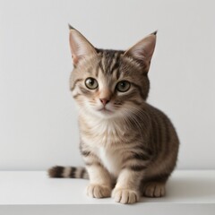 Obraz premium Adorable Tabby Cat Sitting on White Background