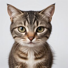 Fototapeta premium Adorable Tabby Cat Sitting on White Background