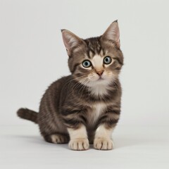 Obraz premium Adorable Tabby Cat Sitting on White Background