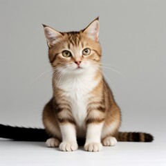 Fototapeta premium Adorable Tabby Cat Sitting on White Background