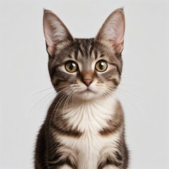 Obraz premium Adorable Tabby Cat Sitting on White Background