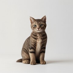Obraz premium Adorable Tabby Cat Sitting on White Background