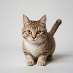 Obraz premium Adorable Tabby Cat Sitting on White Background