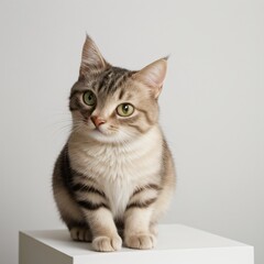 Obraz premium Adorable Tabby Cat Sitting on White Background