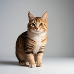 Obraz premium Adorable Tabby Cat Sitting on White Background