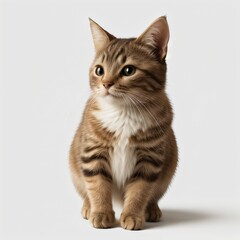 Obraz premium Adorable Tabby Cat Sitting on White Background