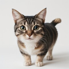 Obraz premium Adorable Tabby Cat Sitting on White Background