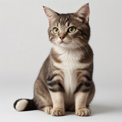 Fototapeta premium Adorable Tabby Cat Sitting on White Background