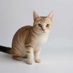 Obraz premium Adorable Tabby Cat Sitting on White Background