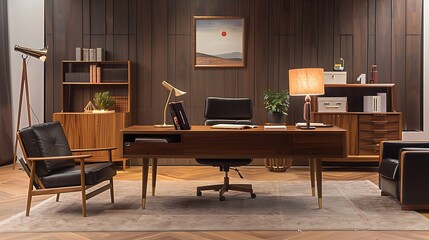 Mid-century modern office with sleek lines 