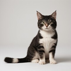 Adorable Tabby Cat Sitting on White Background