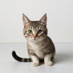 Obraz premium Adorable Tabby Cat Sitting on White Background