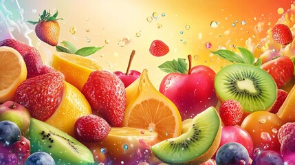 various fruits and hazel design with a colorful background