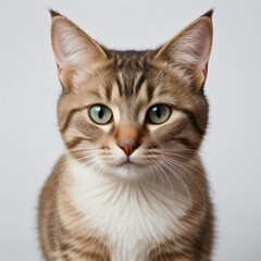 Obraz premium Adorable Tabby Cat Sitting on White Background