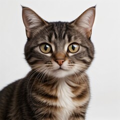 Adorable Tabby Cat Sitting on White Background