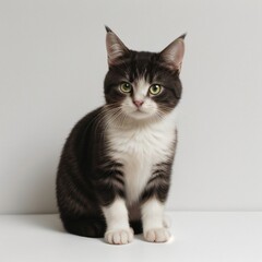 Obraz premium Adorable Tabby Cat Sitting on White Background