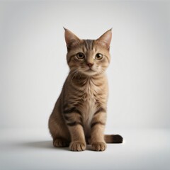 Obraz premium Adorable Tabby Cat Sitting on White Background