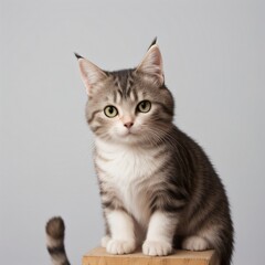 Obraz premium Adorable Tabby Cat Sitting on White Background