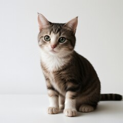 Obraz premium Adorable Tabby Cat Sitting on White Background