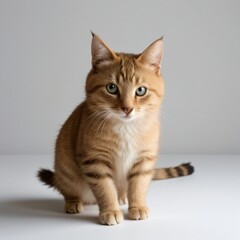Obraz premium Adorable Tabby Cat Sitting on White Background
