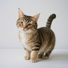 Obraz premium Adorable Tabby Cat Sitting on White Background