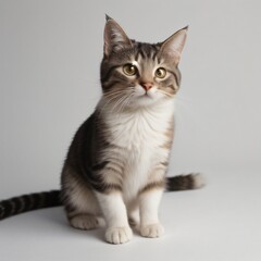 Obraz premium Adorable Tabby Cat Sitting on White Background