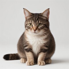 Adorable Tabby Cat Sitting on White Background