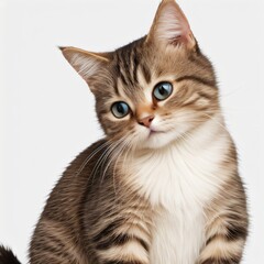 Fototapeta premium Adorable Tabby Cat Sitting on White Background