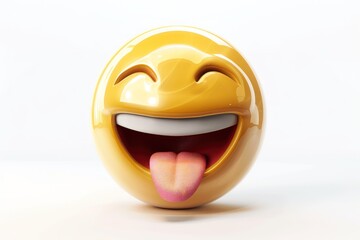 Fototapeta premium Face with tongue out emoji icon with a glossy reflective surface isolated on a white background