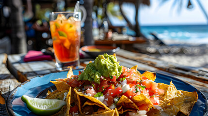 Fiesta Style Nachos With Guacamole And Salsa