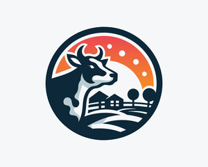 Cow logo vector. Colorful cow  logo. Animal farm. Cow icon.