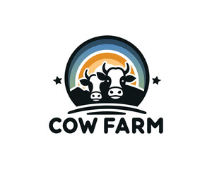 Cow logo vector. Colorful cow head logo. Animal farm. Cow icon. Dairy product symbol vector illustration.