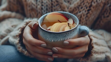 Coziness in a cup Minimalist-inspired hot apple cider  AI generated illustration