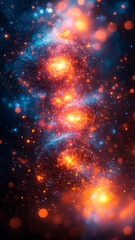 Obraz premium Una visualización abstracta del entrelazamiento cuántico, con partículas de luz que se conectan a través de distancias mediante patrones y símbolos cambiantes y geométricos. Estas conexiones digitales