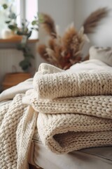 Cozy space with minimalistic design and warm knitting materials  AI generated illustration