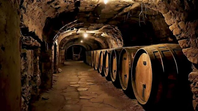 wine barrels in a cellar