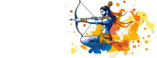 Dussehra festival of Lord Rama with bow in traditional festive attire, Navratri festival of Lord Durga