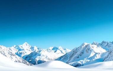 Obraz premium Stunning snowy mountain landscape under a clear blue sky, showcasing nature's beauty and tranquility in a winter scene.