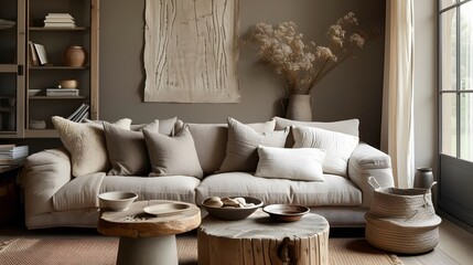 Muted taupe hues that infuse a space with a cozy earthy feel  AI generated illustration