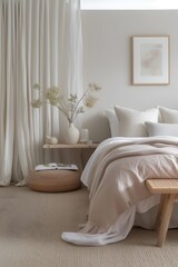 Serene bedroom layout in pastel shades  AI generated illustration