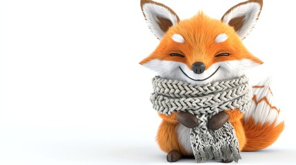 A cartoon fox wearing a scarf, sitting against a white background.